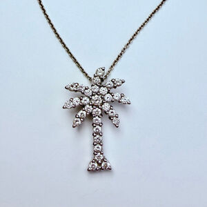 Roberto Coin 18K White Gold Genuine Diamond Large Palm Tree Pendant Necklace